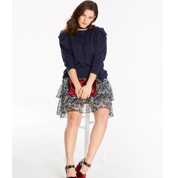 CAPSULE RUFFLE KNIT SWEATER - NAVY SIZE LARGE (NEW) - Picture 1 of 5